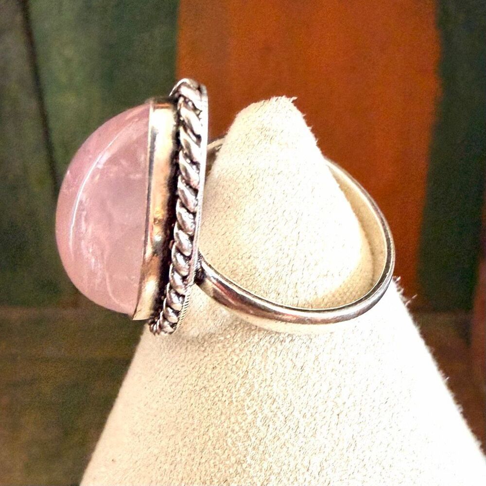 Large Rose Quartz Teardrop Statement Ring - image 3